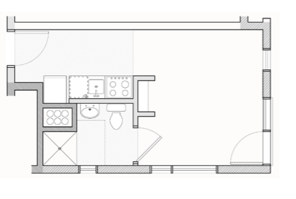Floor plan for studio, 1 bath, 267 sqft